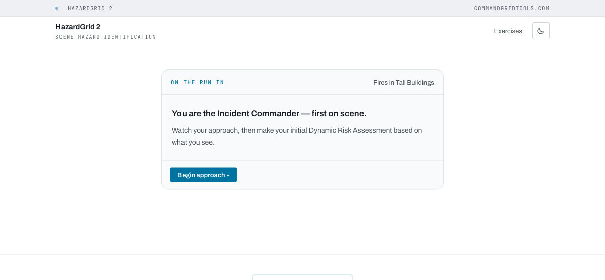 DRA Journey briefing screen — you are the incident commander, first on scene